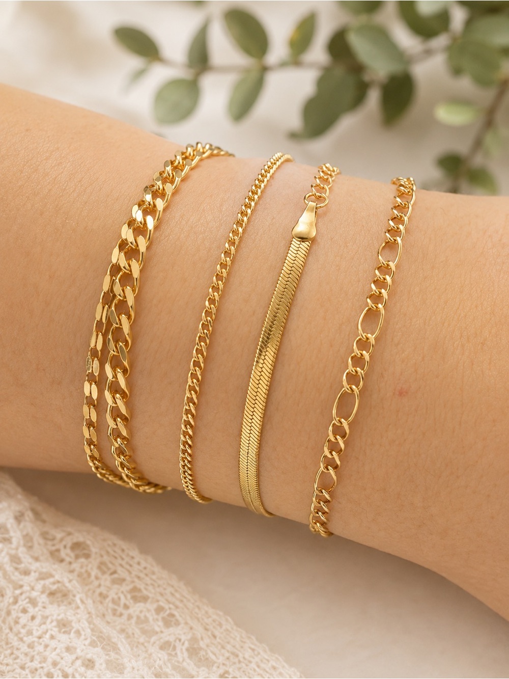 Gold Layered Chain Bracelet Set - Women Jewelry